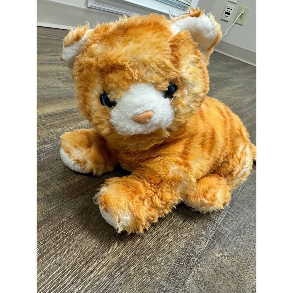 Orange Tabby Cat Plush Stuffed Animal Toy Blue Eyes Striped Faux Fur Interactive